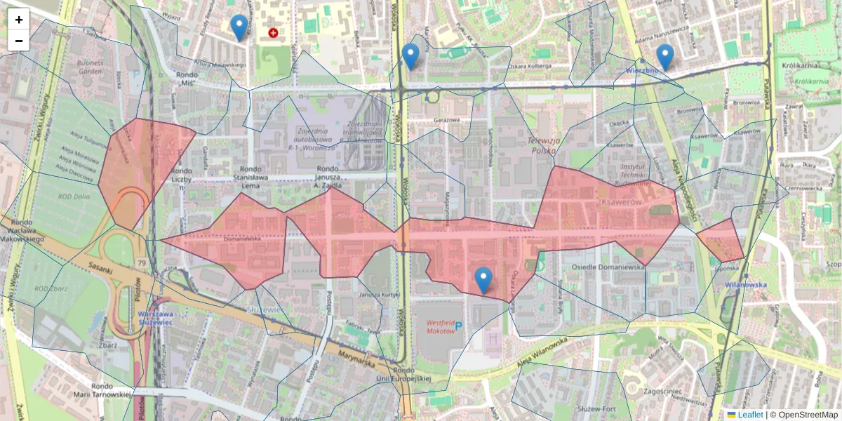 Szczegółowa mapa kodu pocztowego 02-672 z granicami, sąsiednimi kodami pocztowymi i urzędami pocztowymi
