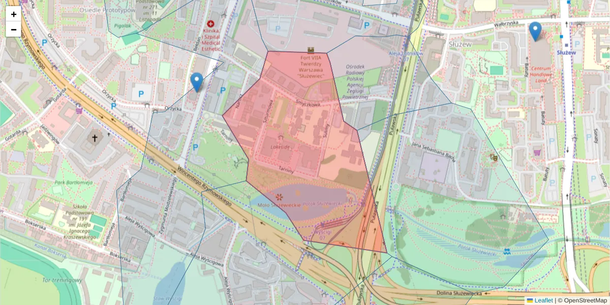 Szczegółowa mapa kodu pocztowego 02-678 z granicami, sąsiednimi kodami pocztowymi i urzędami pocztowymi