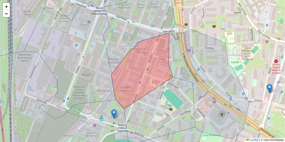 Szczegółowa mapa kodu pocztowego 02-691 z granicami, sąsiednimi kodami pocztowymi i urzędami pocztowymi