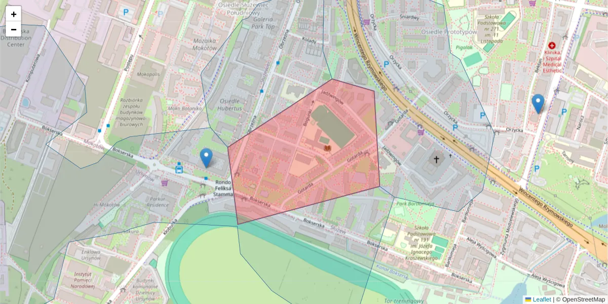 Szczegółowa mapa kodu pocztowego 02-693 z granicami, sąsiednimi kodami pocztowymi i urzędami pocztowymi