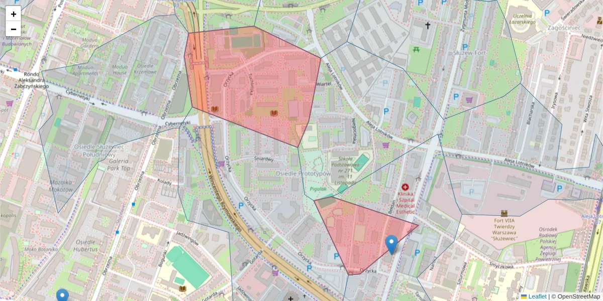Szczegółowa mapa kodu pocztowego 02-695 z granicami, sąsiednimi kodami pocztowymi i urzędami pocztowymi