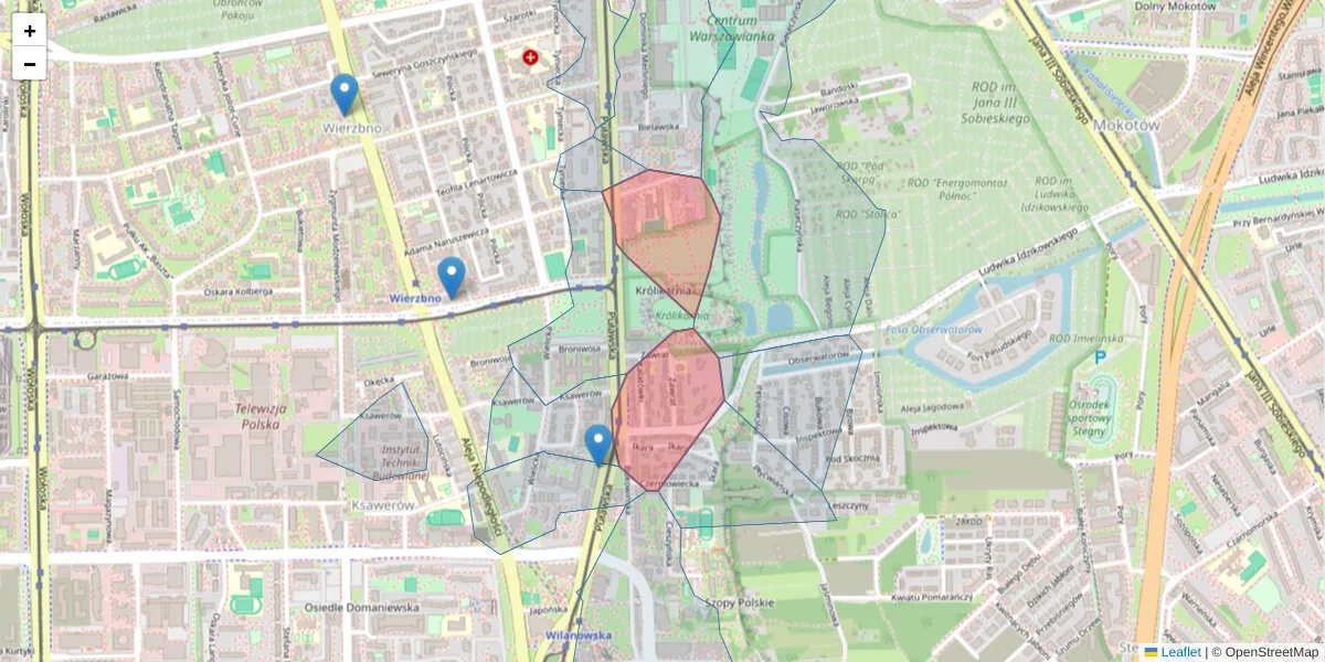Szczegółowa mapa kodu pocztowego 02-707 z granicami, sąsiednimi kodami pocztowymi i urzędami pocztowymi