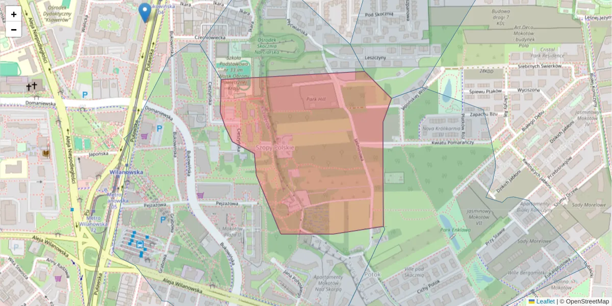 Szczegółowa mapa kodu pocztowego 02-718 z granicami, sąsiednimi kodami pocztowymi i urzędami pocztowymi