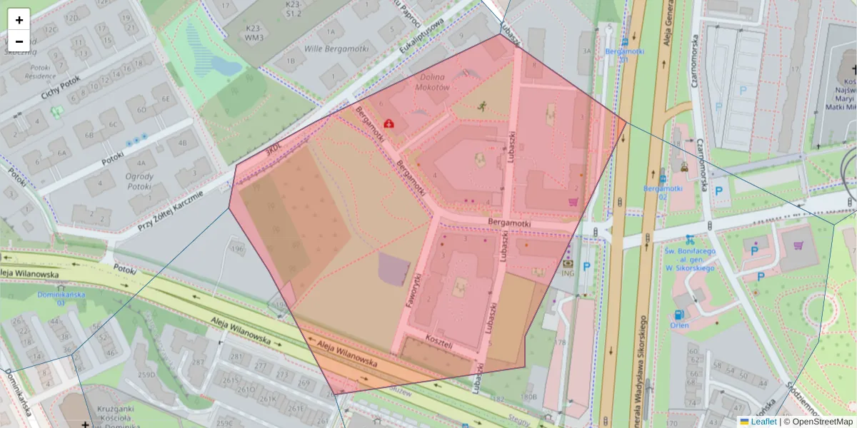 Szczegółowa mapa kodu pocztowego 02-720 z granicami, sąsiednimi kodami pocztowymi i urzędami pocztowymi