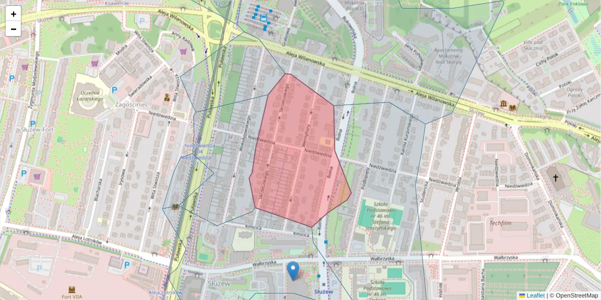 Szczegółowa mapa kodu pocztowego 02-727 z granicami, sąsiednimi kodami pocztowymi i urzędami pocztowymi