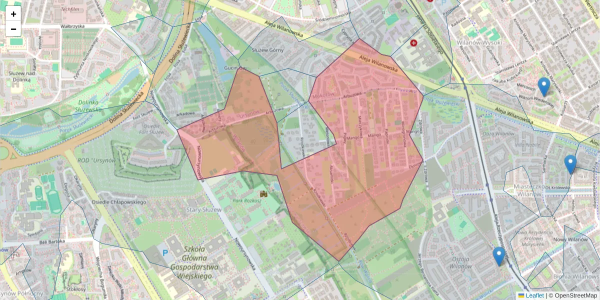 Szczegółowa mapa kodu pocztowego 02-747 z granicami, sąsiednimi kodami pocztowymi i urzędami pocztowymi