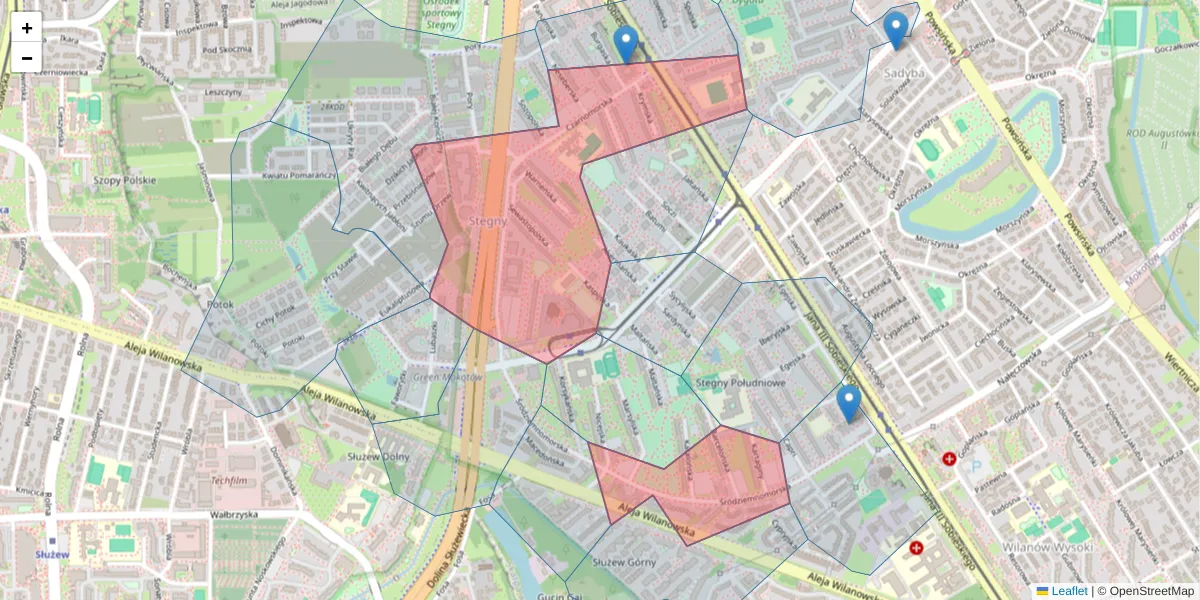 Szczegółowa mapa kodu pocztowego 02-758 z granicami, sąsiednimi kodami pocztowymi i urzędami pocztowymi