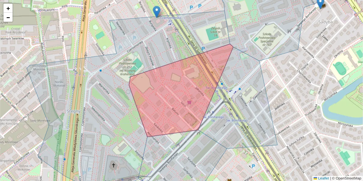 Szczegółowa mapa kodu pocztowego 02-760 z granicami, sąsiednimi kodami pocztowymi i urzędami pocztowymi