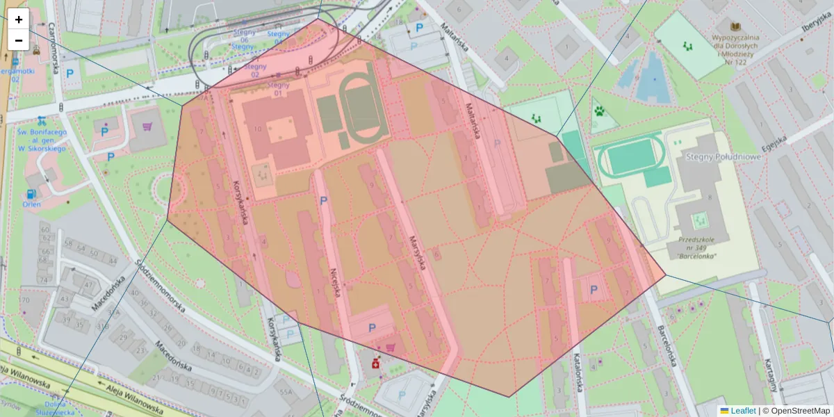 Szczegółowa mapa kodu pocztowego 02-763 z granicami, sąsiednimi kodami pocztowymi i urzędami pocztowymi