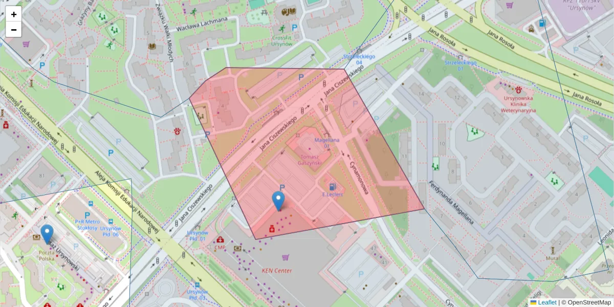 Szczegółowa mapa kodu pocztowego 02-770 z granicami, sąsiednimi kodami pocztowymi i urzędami pocztowymi
