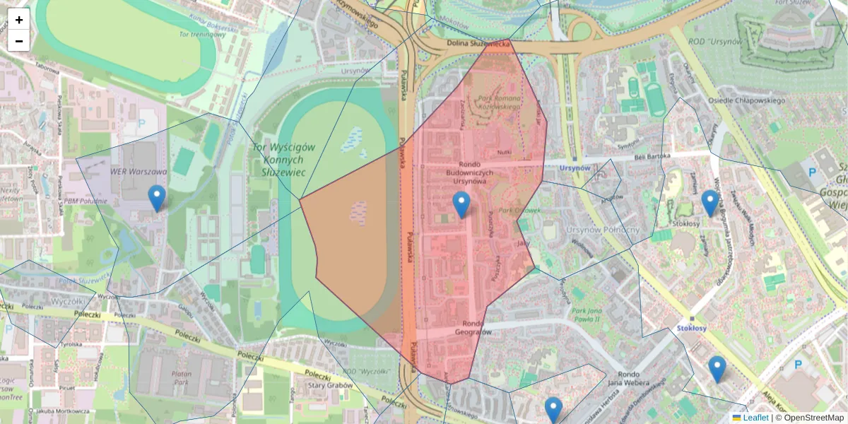 Szczegółowa mapa kodu pocztowego 02-785 z granicami, sąsiednimi kodami pocztowymi i urzędami pocztowymi