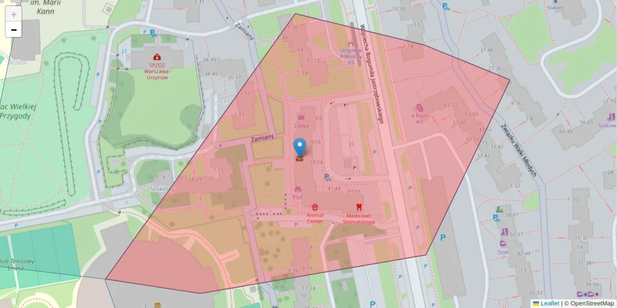 Szczegółowa mapa kodu pocztowego 02-788 z granicami, sąsiednimi kodami pocztowymi i urzędami pocztowymi