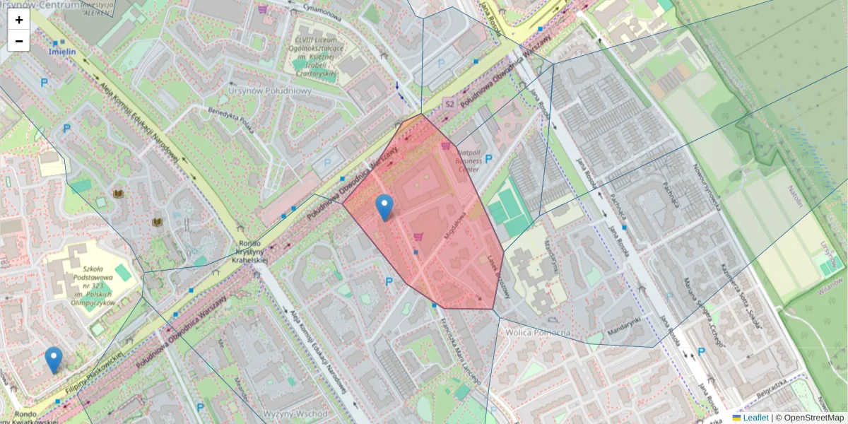 Szczegółowa mapa kodu pocztowego 02-792 z granicami, sąsiednimi kodami pocztowymi i urzędami pocztowymi