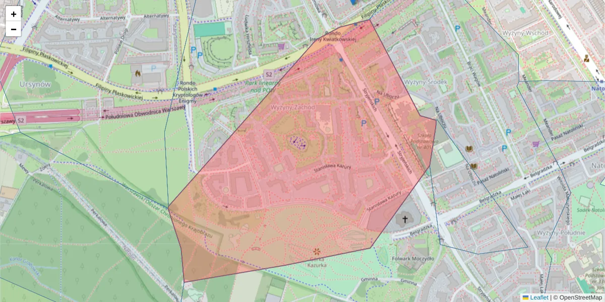 Szczegółowa mapa kodu pocztowego 02-795 z granicami, sąsiednimi kodami pocztowymi i urzędami pocztowymi