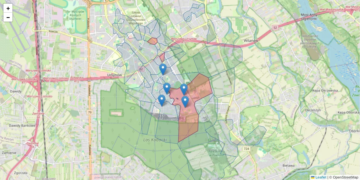 Szczegółowa mapa kodu pocztowego 02-796 z granicami, sąsiednimi kodami pocztowymi i urzędami pocztowymi