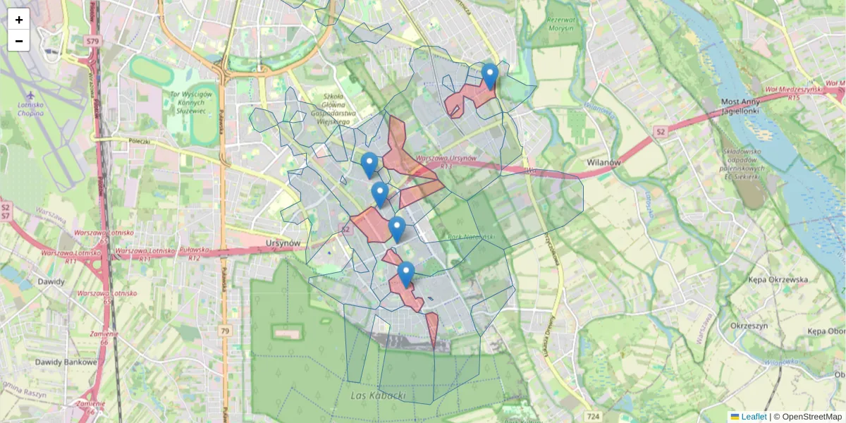 Szczegółowa mapa kodu pocztowego 02-797 z granicami, sąsiednimi kodami pocztowymi i urzędami pocztowymi