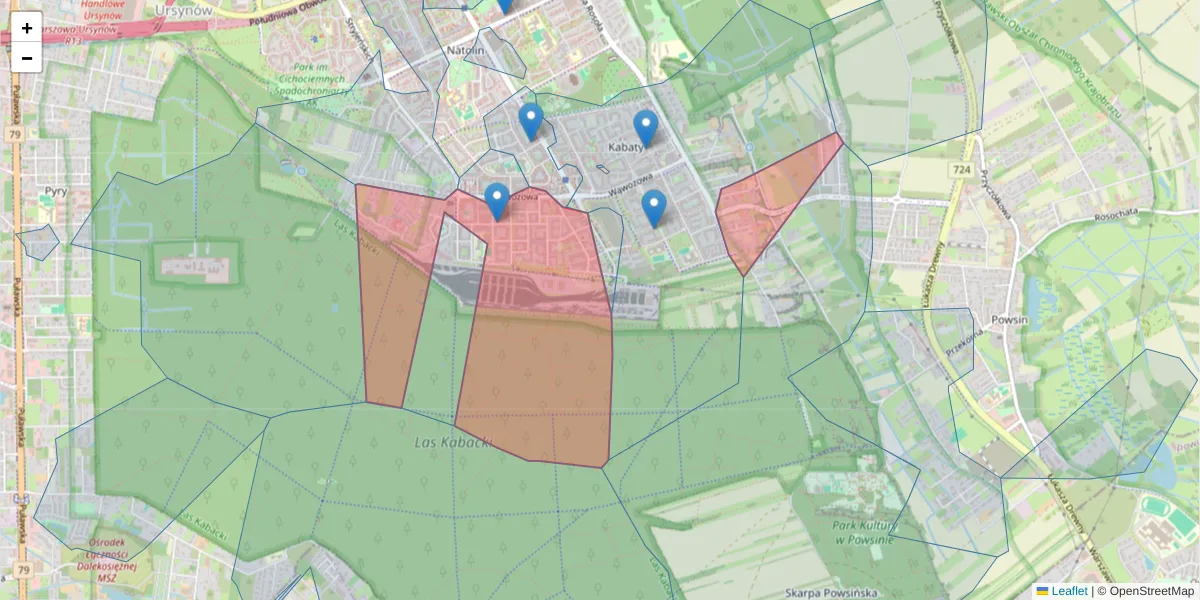 Szczegółowa mapa kodu pocztowego 02-798 z granicami, sąsiednimi kodami pocztowymi i urzędami pocztowymi