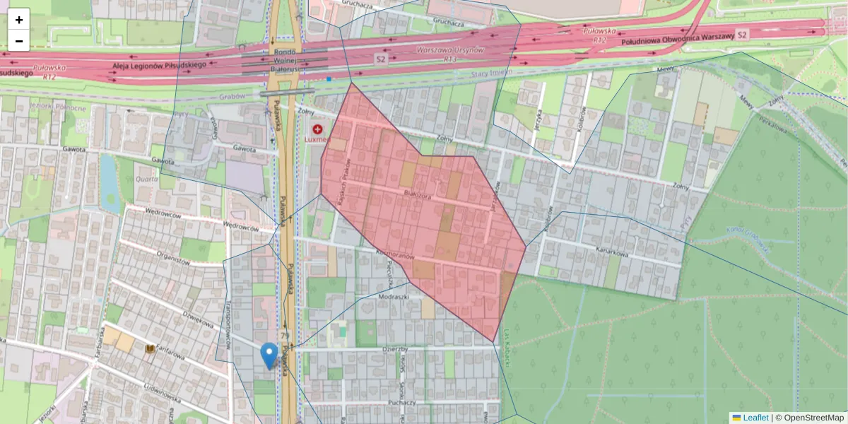 Szczegółowa mapa kodu pocztowego 02-817 z granicami, sąsiednimi kodami pocztowymi i urzędami pocztowymi