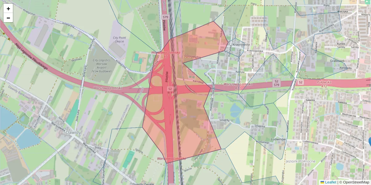 Szczegółowa mapa kodu pocztowego 02-821 z granicami, sąsiednimi kodami pocztowymi i urzędami pocztowymi