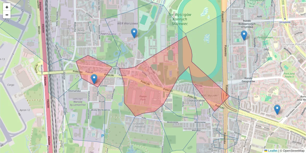 Szczegółowa mapa kodu pocztowego 02-822 z granicami, sąsiednimi kodami pocztowymi i urzędami pocztowymi