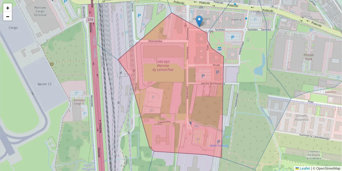 Szczegółowa mapa kodu pocztowego 02-823 z granicami, sąsiednimi kodami pocztowymi i urzędami pocztowymi