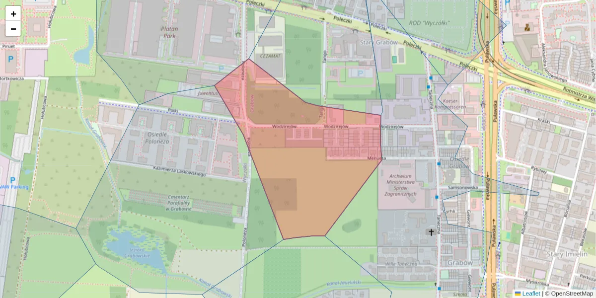 Szczegółowa mapa kodu pocztowego 02-824 z granicami, sąsiednimi kodami pocztowymi i urzędami pocztowymi