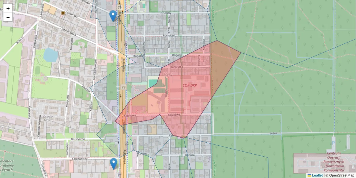 Szczegółowa mapa kodu pocztowego 02-838 z granicami, sąsiednimi kodami pocztowymi i urzędami pocztowymi