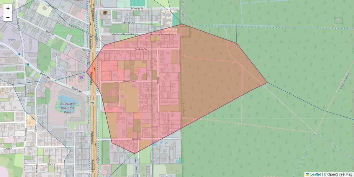 Szczegółowa mapa kodu pocztowego 02-843 z granicami, sąsiednimi kodami pocztowymi i urzędami pocztowymi