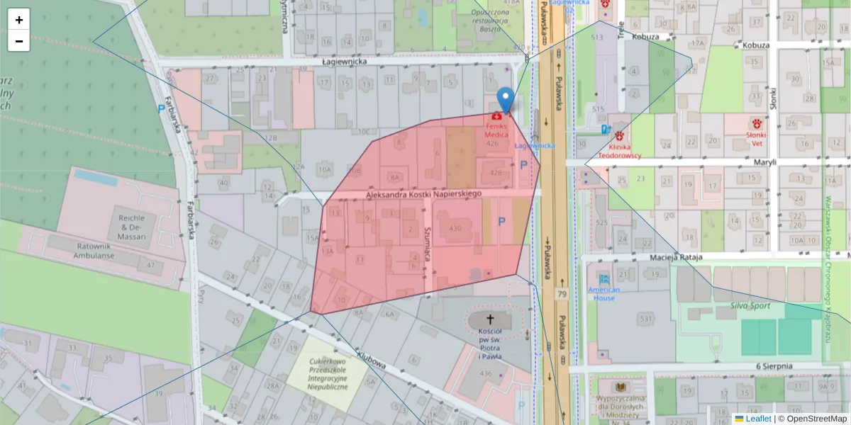 Szczegółowa mapa kodu pocztowego 02-847 z granicami, sąsiednimi kodami pocztowymi i urzędami pocztowymi