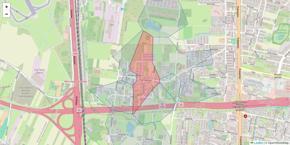 Szczegółowa mapa kodu pocztowego 02-850 z granicami, sąsiednimi kodami pocztowymi i urzędami pocztowymi