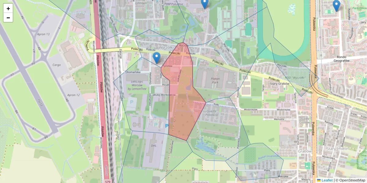 Szczegółowa mapa kodu pocztowego 02-854 z granicami, sąsiednimi kodami pocztowymi i urzędami pocztowymi