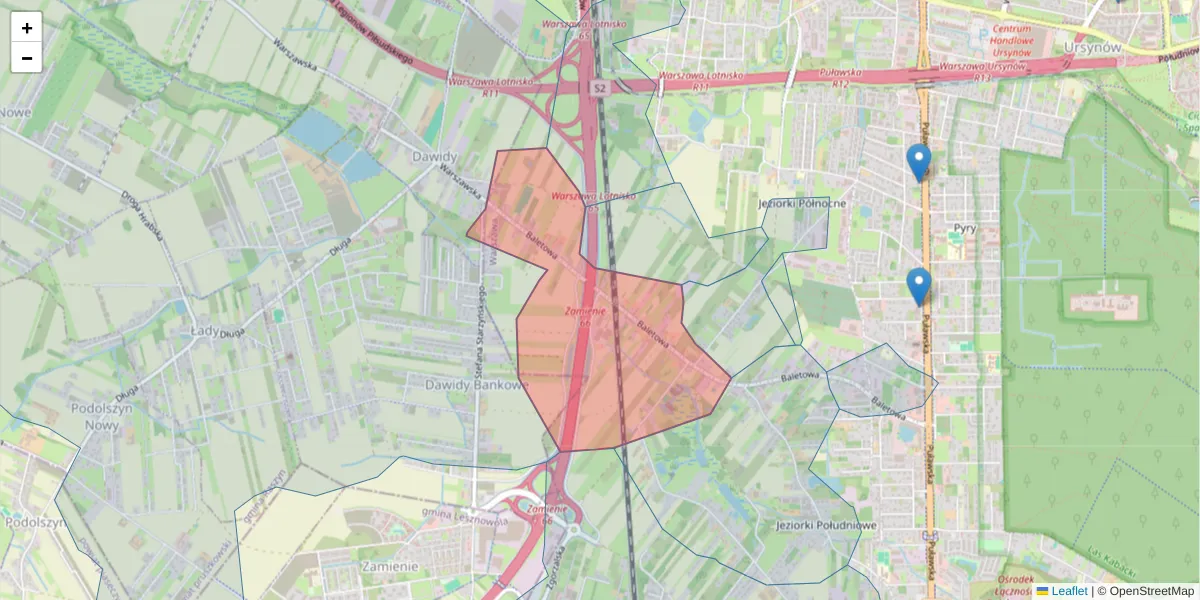 Szczegółowa mapa kodu pocztowego 02-867 z granicami, sąsiednimi kodami pocztowymi i urzędami pocztowymi