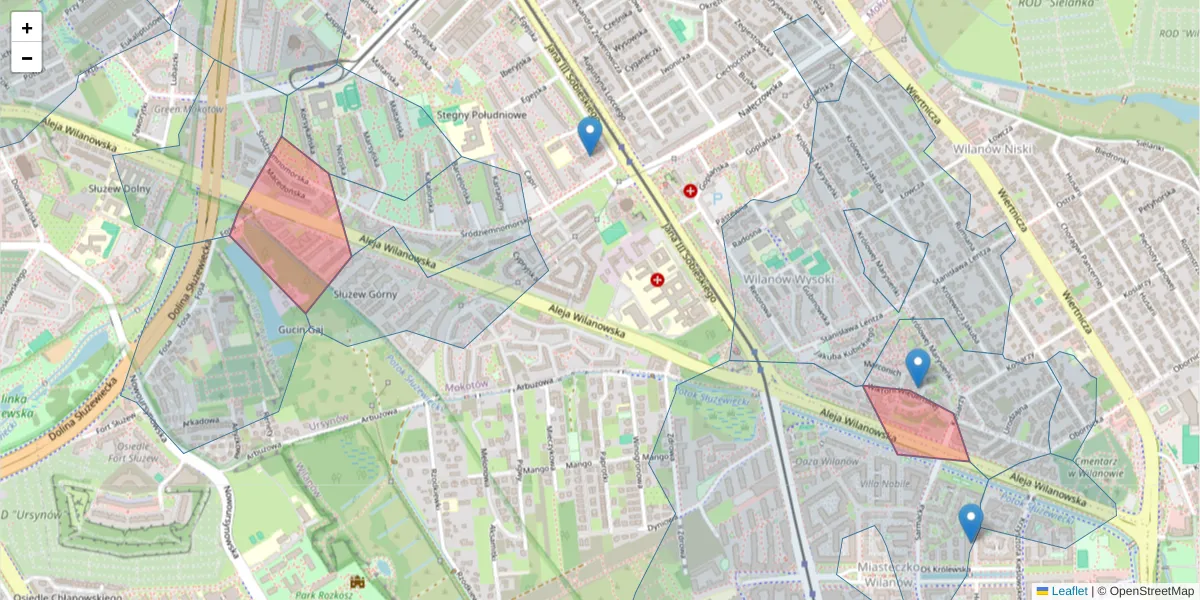 Szczegółowa mapa kodu pocztowego 02-900 z granicami, sąsiednimi kodami pocztowymi i urzędami pocztowymi