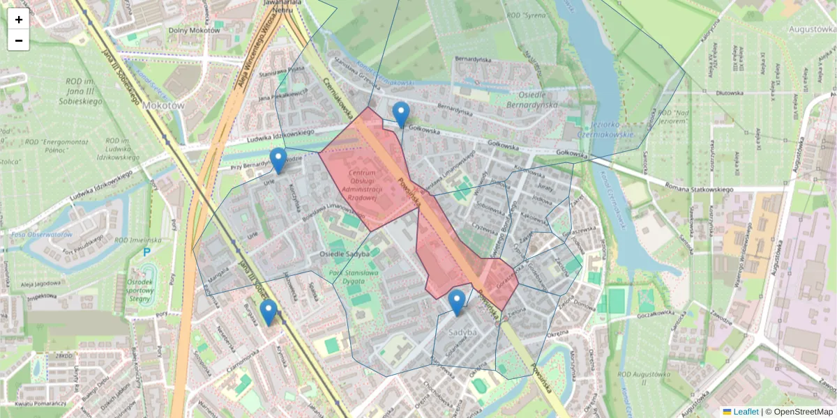Szczegółowa mapa kodu pocztowego 02-903 z granicami, sąsiednimi kodami pocztowymi i urzędami pocztowymi