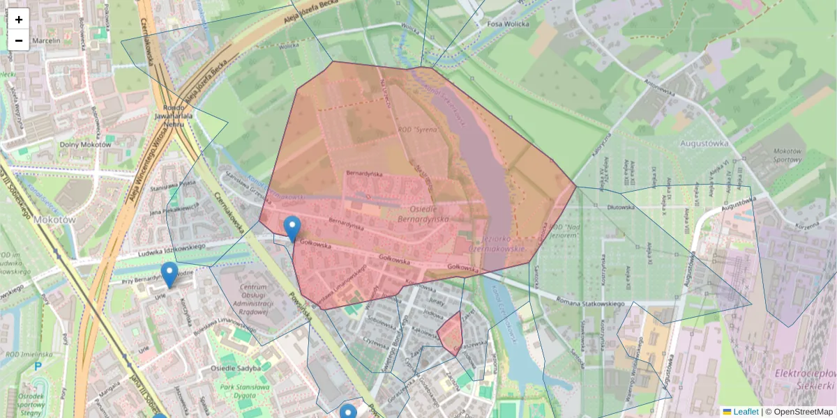 Szczegółowa mapa kodu pocztowego 02-904 z granicami, sąsiednimi kodami pocztowymi i urzędami pocztowymi