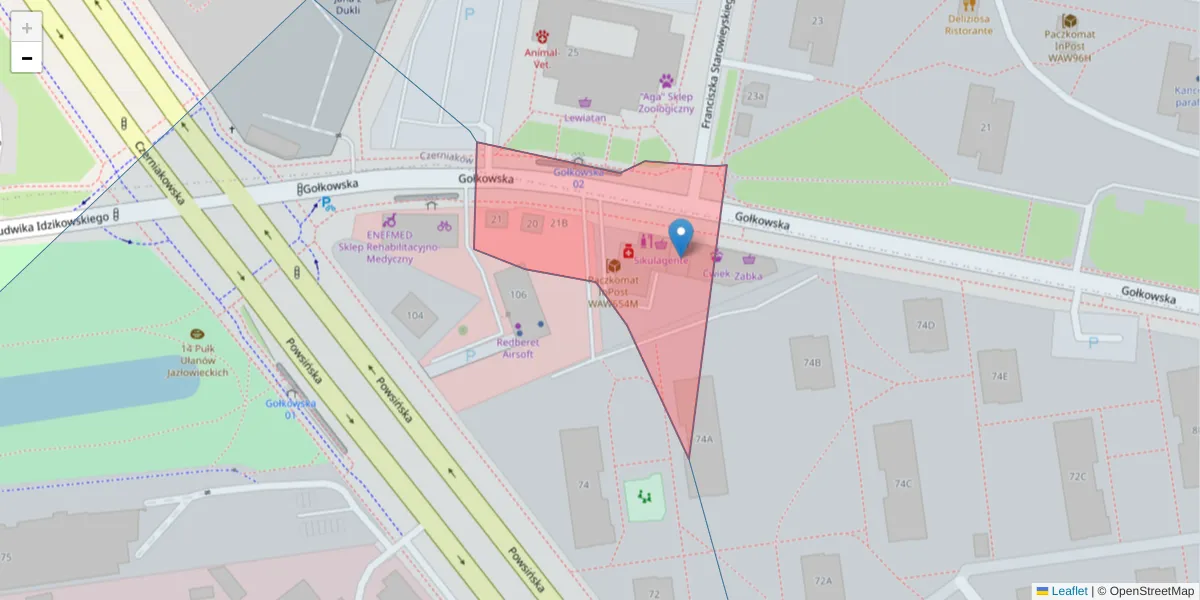 Szczegółowa mapa kodu pocztowego 02-905 z granicami, sąsiednimi kodami pocztowymi i urzędami pocztowymi