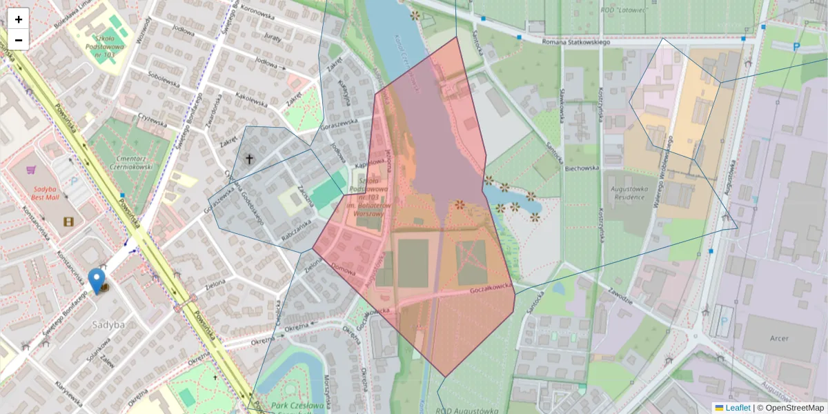 Szczegółowa mapa kodu pocztowego 02-911 z granicami, sąsiednimi kodami pocztowymi i urzędami pocztowymi