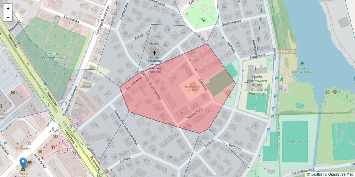 Szczegółowa mapa kodu pocztowego 02-912 z granicami, sąsiednimi kodami pocztowymi i urzędami pocztowymi