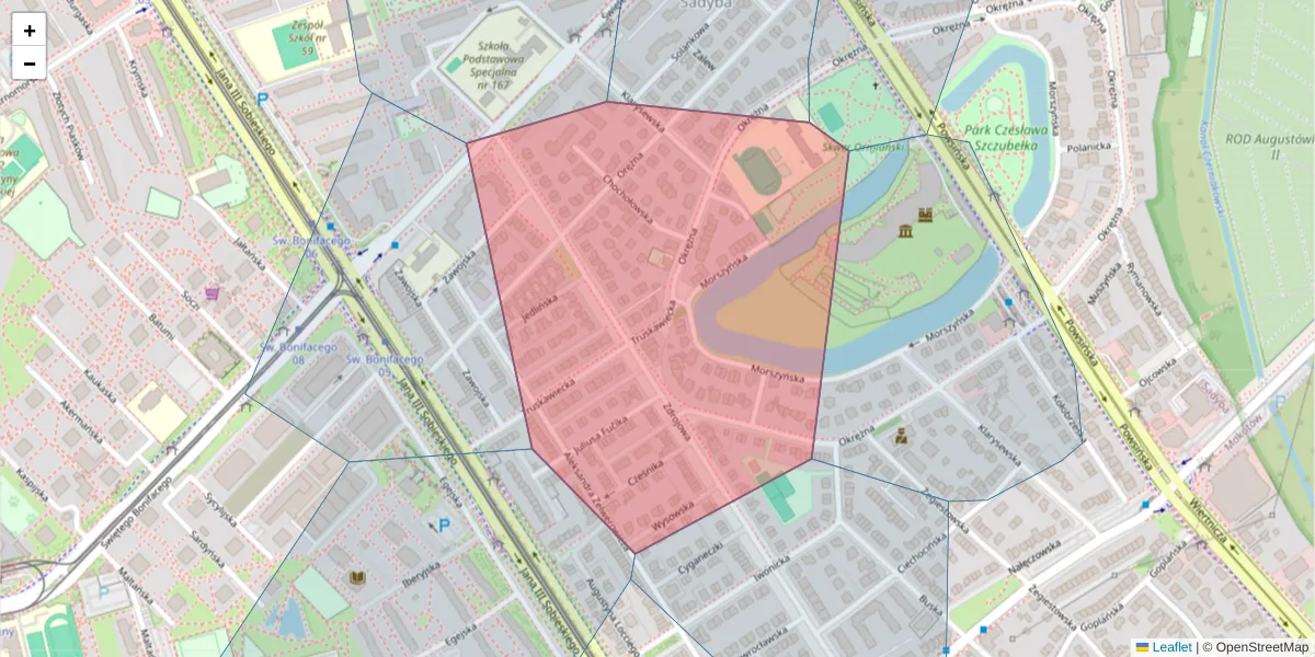 Szczegółowa mapa kodu pocztowego 02-933 z granicami, sąsiednimi kodami pocztowymi i urzędami pocztowymi