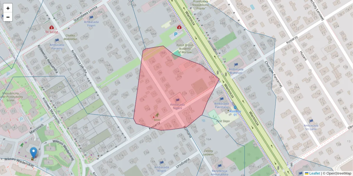 Szczegółowa mapa kodu pocztowego 02-953 z granicami, sąsiednimi kodami pocztowymi i urzędami pocztowymi