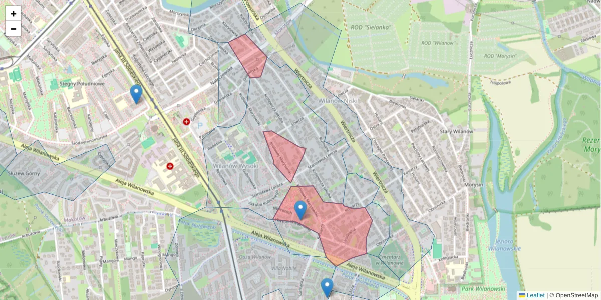 Szczegółowa mapa kodu pocztowego 02-954 z granicami, sąsiednimi kodami pocztowymi i urzędami pocztowymi