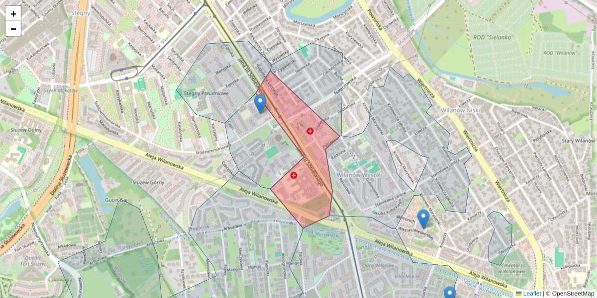 Szczegółowa mapa kodu pocztowego 02-957 z granicami, sąsiednimi kodami pocztowymi i urzędami pocztowymi