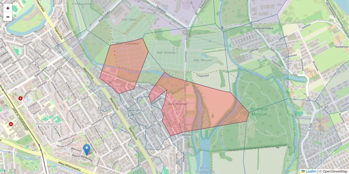 Szczegółowa mapa kodu pocztowego 02-959 z granicami, sąsiednimi kodami pocztowymi i urzędami pocztowymi