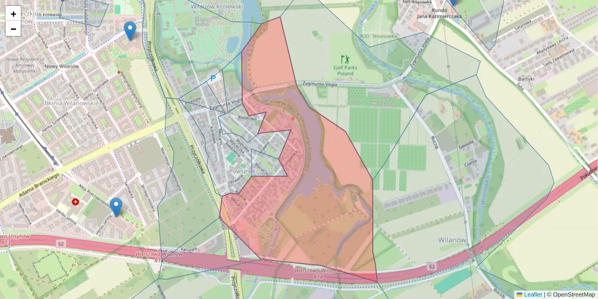 Szczegółowa mapa kodu pocztowego 02-964 z granicami, sąsiednimi kodami pocztowymi i urzędami pocztowymi