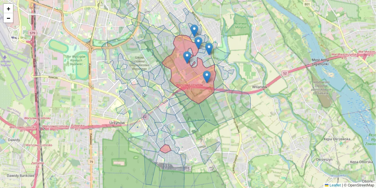 Szczegółowa mapa kodu pocztowego 02-972 z granicami, sąsiednimi kodami pocztowymi i urzędami pocztowymi