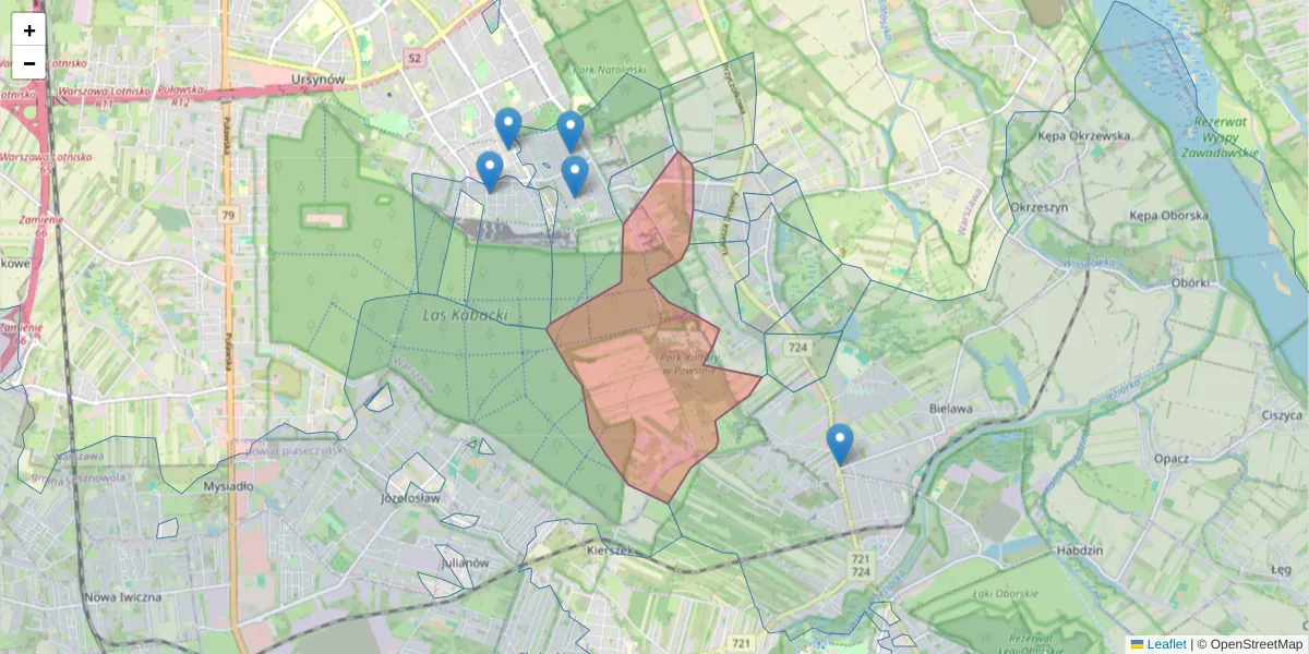 Szczegółowa mapa kodu pocztowego 02-973 z granicami, sąsiednimi kodami pocztowymi i urzędami pocztowymi