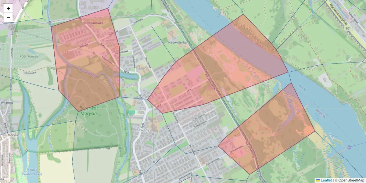 Szczegółowa mapa kodu pocztowego 02-988 z granicami, sąsiednimi kodami pocztowymi i urzędami pocztowymi
