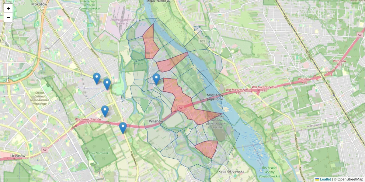 Szczegółowa mapa kodu pocztowego 02-991 z granicami, sąsiednimi kodami pocztowymi i urzędami pocztowymi