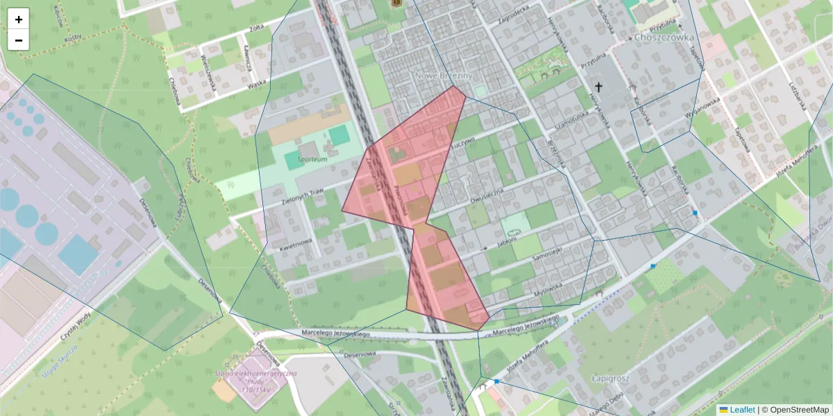 Szczegółowa mapa kodu pocztowego 03-074 z granicami, sąsiednimi kodami pocztowymi i urzędami pocztowymi