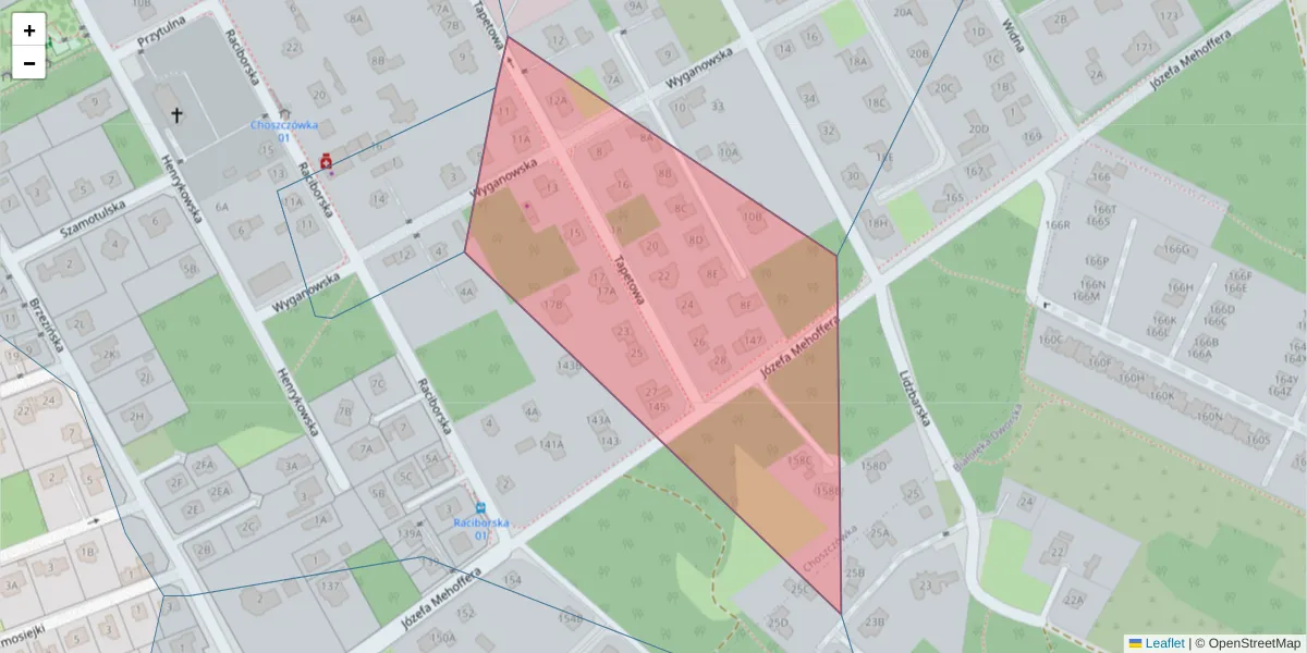 Szczegółowa mapa kodu pocztowego 03-083 z granicami, sąsiednimi kodami pocztowymi i urzędami pocztowymi